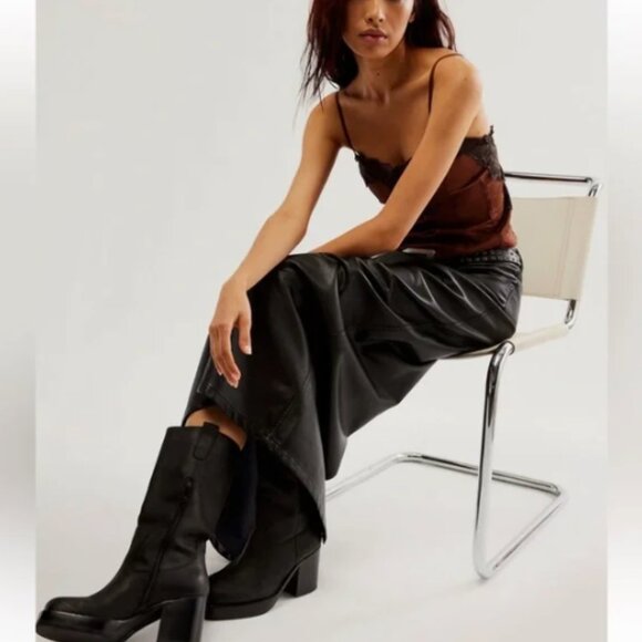 NWT Free People City Slicker Vegan Leather Maxi Skirt 10 Black Noir $128.00 - Picture 3 of 11